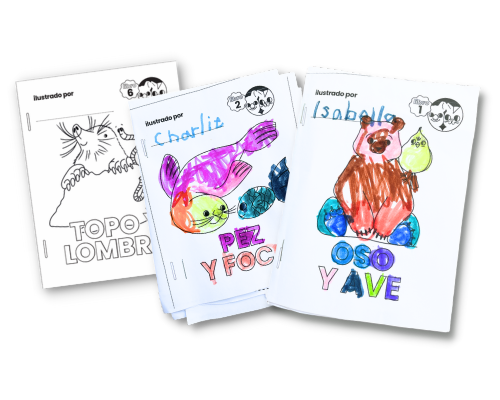 An image of three decodable texts covers from Heggerty's Amigos series. The titles are Topos Lombriz, Pez y Foc and Oso y Ave They feature bright and colorful illustrations. The text on the covers is written in bold font. The books are decodable and may be used as resources for teaching foundational literacy skills.